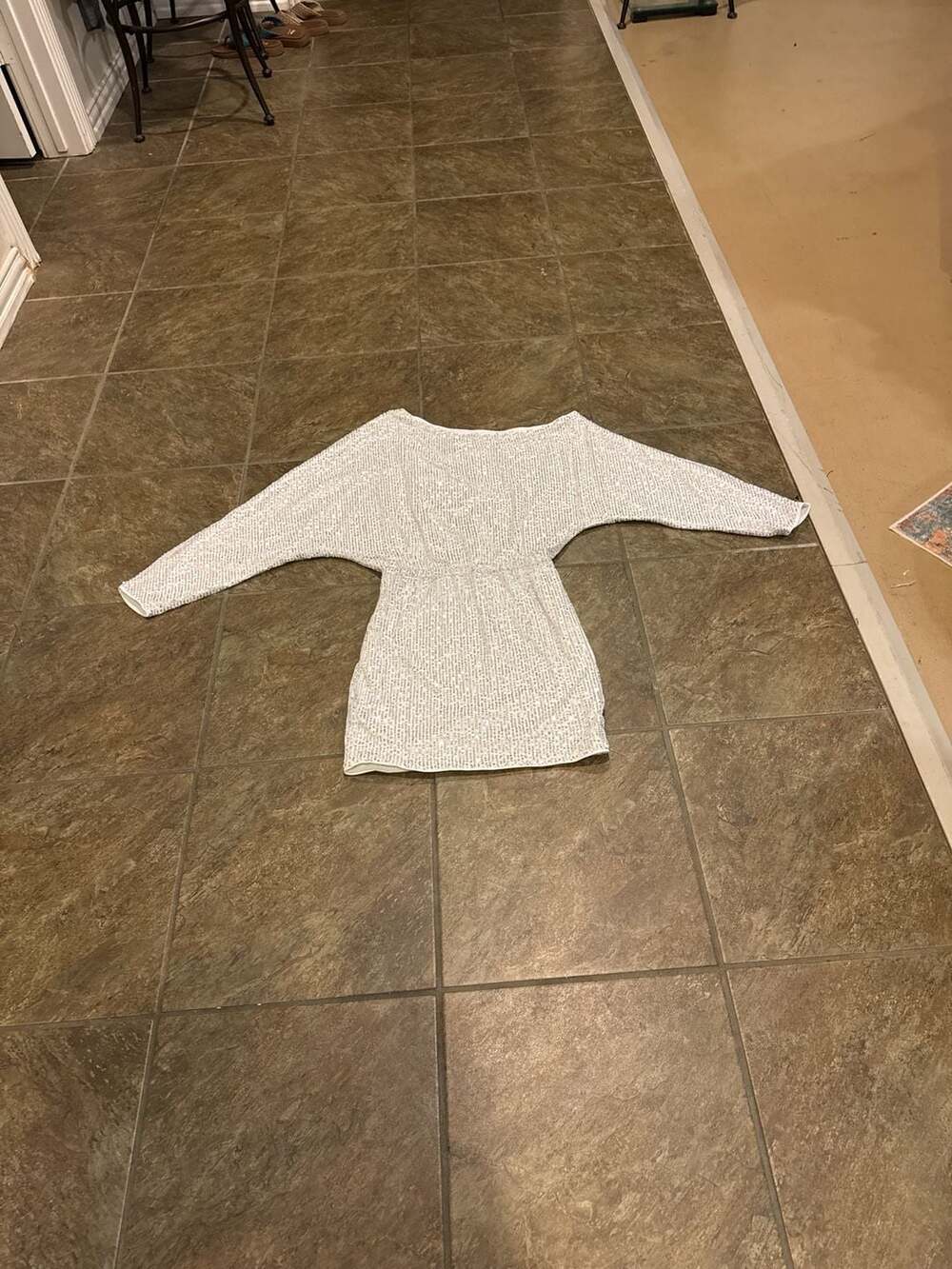 SHEIN White Sequined Batwing Sleeve Mini Dress Size XS